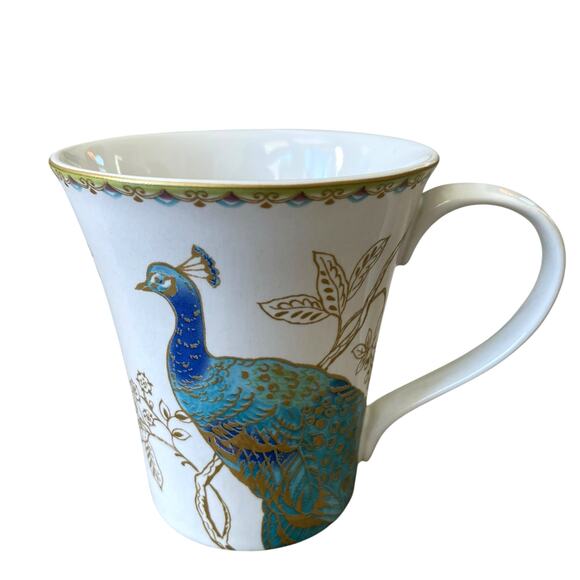 222 Fifth Peacock Garden Porcelain Mug Set of 4 Teal Gold Floral Scroll NEW - Picture 6 of 16